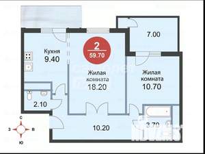 2-к квартира, на длительный срок, 59м2, 3/14 этаж