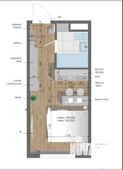 Студия квартира, на длительный срок, 22м2, 5/7 этаж