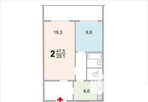 2-к квартира, на длительный срок, 47м2, 5/9 этаж