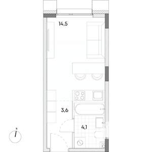 Студия квартира, вторичка, 22м2, 2/7 этаж