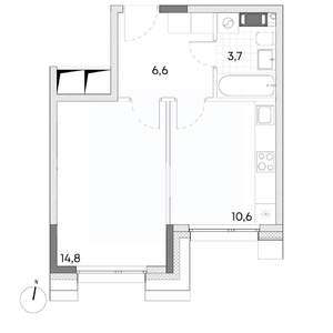 1-к квартира, строящийся дом, 36м2, 4/7 этаж