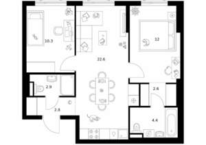 2-к квартира, вторичка, 58м2, 17/28 этаж