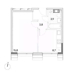 1-к квартира, строящийся дом, 32м2, 4/7 этаж