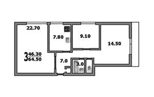 3-к квартира, вторичка, 65м2, 15/16 этаж
