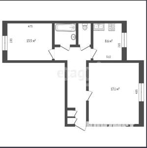 2-к квартира, вторичка, 52м2, 6/12 этаж