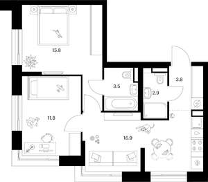 2-к квартира, вторичка, 55м2, 24/28 этаж