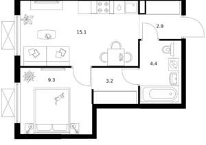 1-к квартира, вторичка, 35м2, 16/25 этаж
