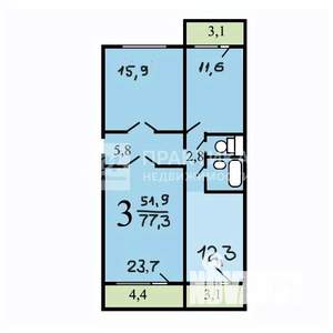 3-к квартира, вторичка, 77м2, 1/14 этаж