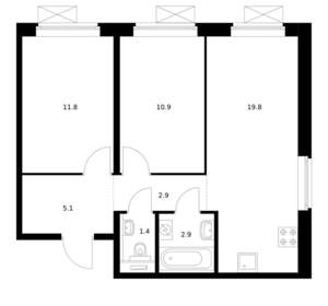 2-к квартира, вторичка, 55м2, 5/13 этаж