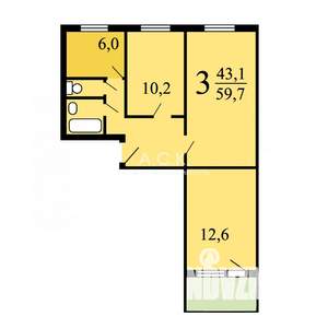 3-к квартира, вторичка, 60м2, 6/9 этаж
