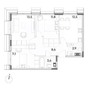 1-к квартира, вторичка, 36м2, 4/7 этаж