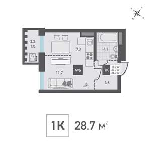 1-к квартира, строящийся дом, 29м2, 14/15 этаж