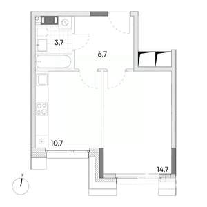 1-к квартира, строящийся дом, 36м2, 5/7 этаж