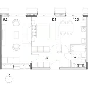 2-к квартира, вторичка, 51м2, 7/7 этаж