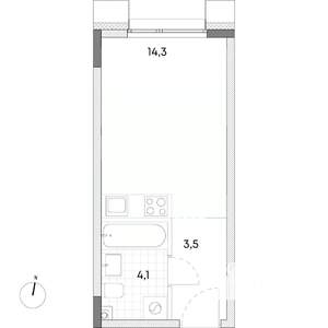 Студия квартира, строящийся дом, 22м2, 2/7 этаж