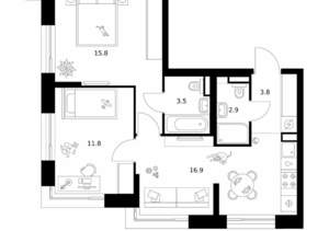 2-к квартира, вторичка, 55м2, 15/28 этаж