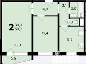 2-к квартира, вторичка, 50м2, 11/14 этаж