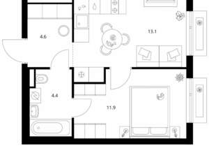 1-к квартира, вторичка, 34м2, 10/13 этаж