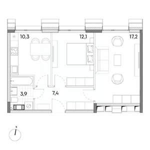 2-к квартира, вторичка, 51м2, 4/7 этаж