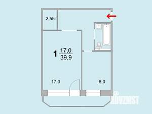 1-к квартира, вторичка, 40м2, 8/9 этаж