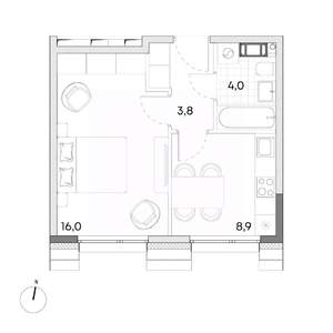 1-к квартира, вторичка, 33м2, 6/7 этаж