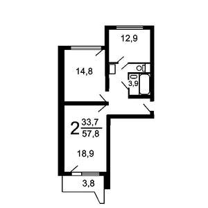 2-к квартира, вторичка, 58м2, 7/17 этаж
