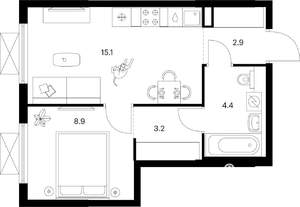 1-к квартира, вторичка, 35м2, 22/25 этаж