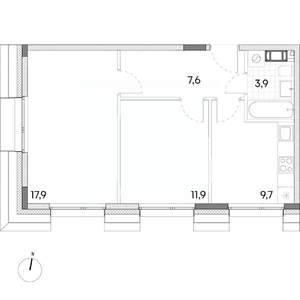 2-к квартира, вторичка, 51м2, 7/7 этаж