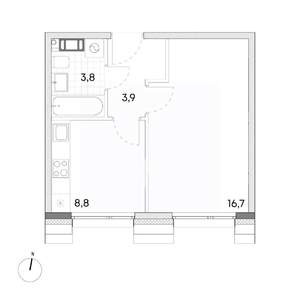 1-к квартира, вторичка, 33м2, 7/7 этаж