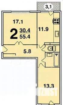 2-к квартира, вторичка, 52м2, 9/14 этаж