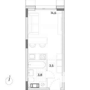Студия квартира, вторичка, 22м2, 3/7 этаж