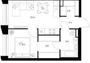 1-к квартира, вторичка, 37м2, 2/13 этаж