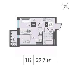 1-к квартира, вторичка, 30м2, 11/14 этаж