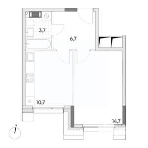 1-к квартира, вторичка, 36м2, 5/7 этаж
