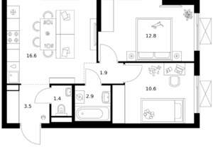 2-к квартира, вторичка, 50м2, 5/28 этаж