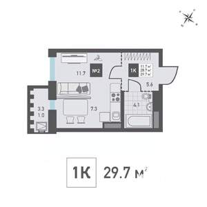 1-к квартира, строящийся дом, 30м2, 9/14 этаж