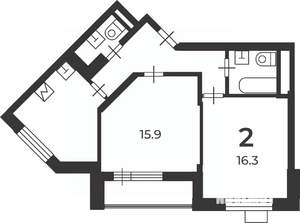 2-к квартира, вторичка, 58м2, 14/14 этаж