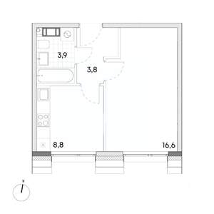 1-к квартира, строящийся дом, 33м2, 6/7 этаж