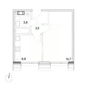 1-к квартира, строящийся дом, 33м2, 7/7 этаж