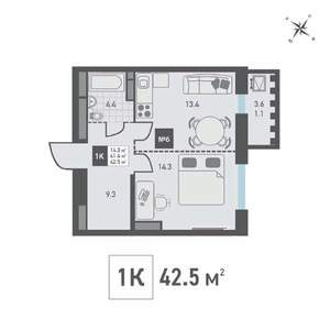 1-к квартира, вторичка, 43м2, 10/14 этаж