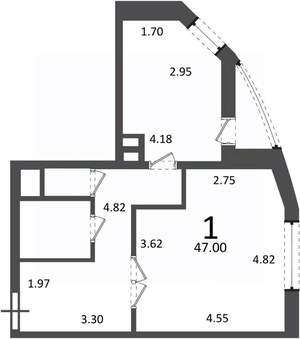 1-к квартира, вторичка, 47м2, 9/19 этаж