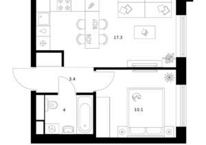 1-к квартира, вторичка, 35м2, 17/21 этаж