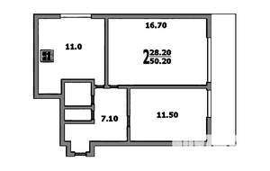 2-к квартира, вторичка, 51м2, 13/16 этаж
