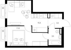 1-к квартира, вторичка, 34м2, 8/21 этаж