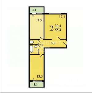 2-к квартира, вторичка, 55м2, 5/7 этаж