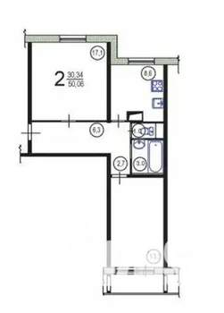 2-к квартира, вторичка, 51м2, 10/14 этаж