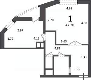 1-к квартира, вторичка, 47м2, 19/19 этаж