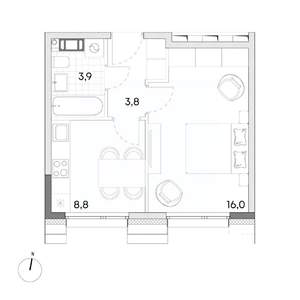 1-к квартира, вторичка, 33м2, 7/7 этаж