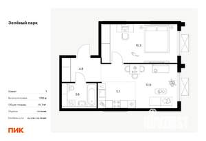 1-к квартира, вторичка, 42м2, 12/25 этаж