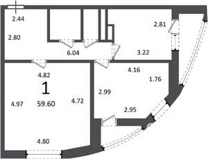 2-к квартира, вторичка, 60м2, 18/19 этаж